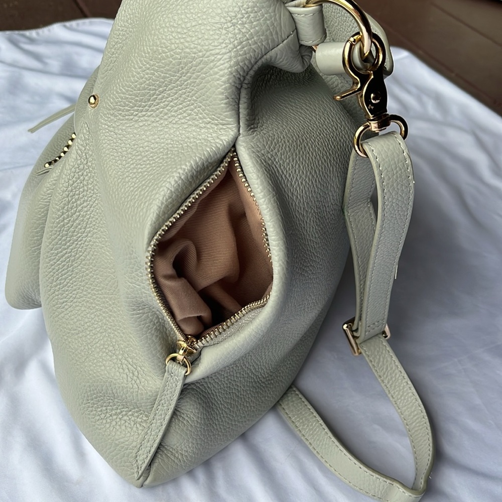 Oversized Pebbled Leather Hobo White Crossbody Handbag /Coquette Purse - Picture 3 of 9